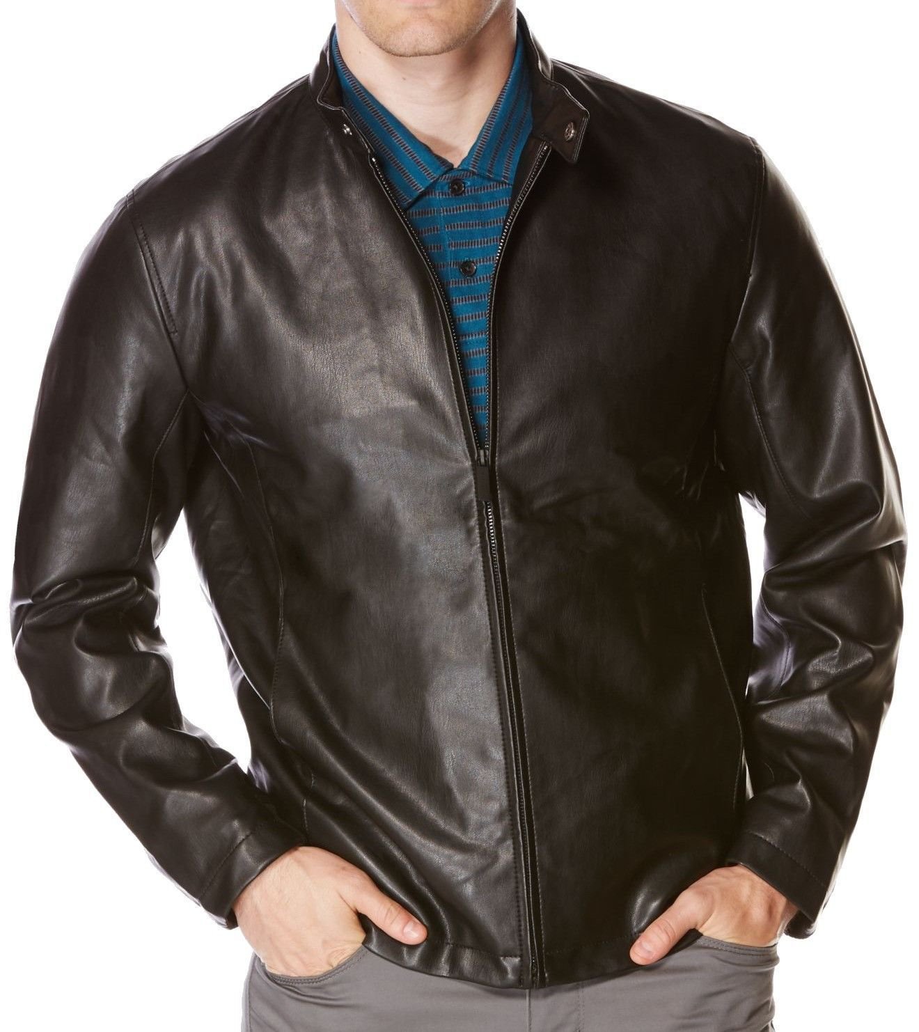 Perry Ellis Mens Large Full-Zip Motorcycle Jacket Brown L