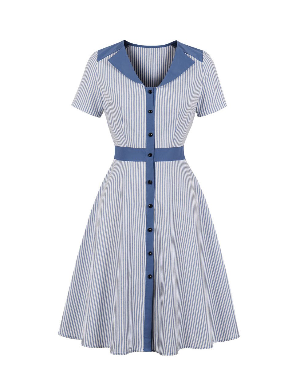 Stripe Smart Waist Short Sleeve Dress