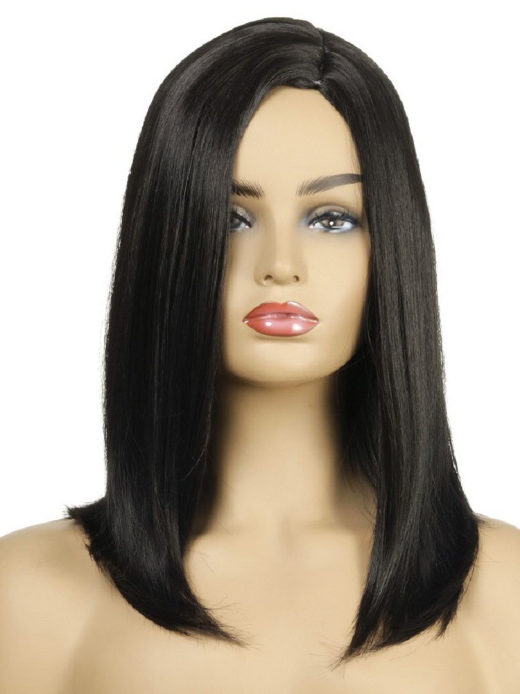 Fashion Side Bang Straight Black Synthetic Wigs For Women