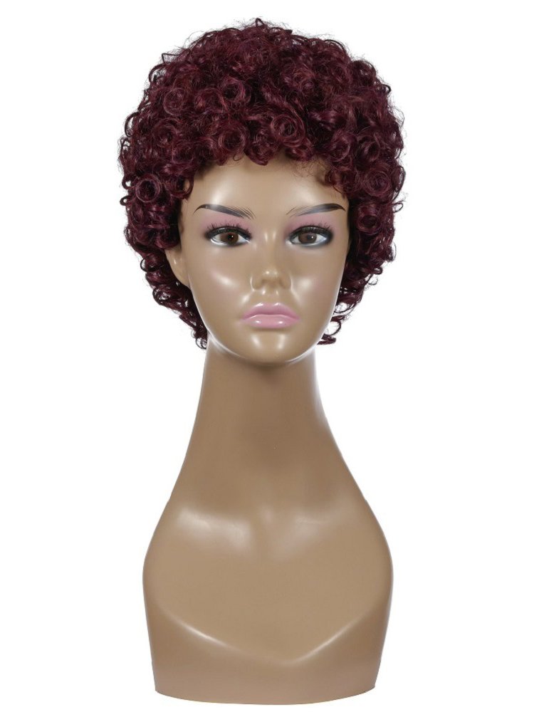 Fashion Ladies Wine Red Afro Curl Short Synthetic Wigs