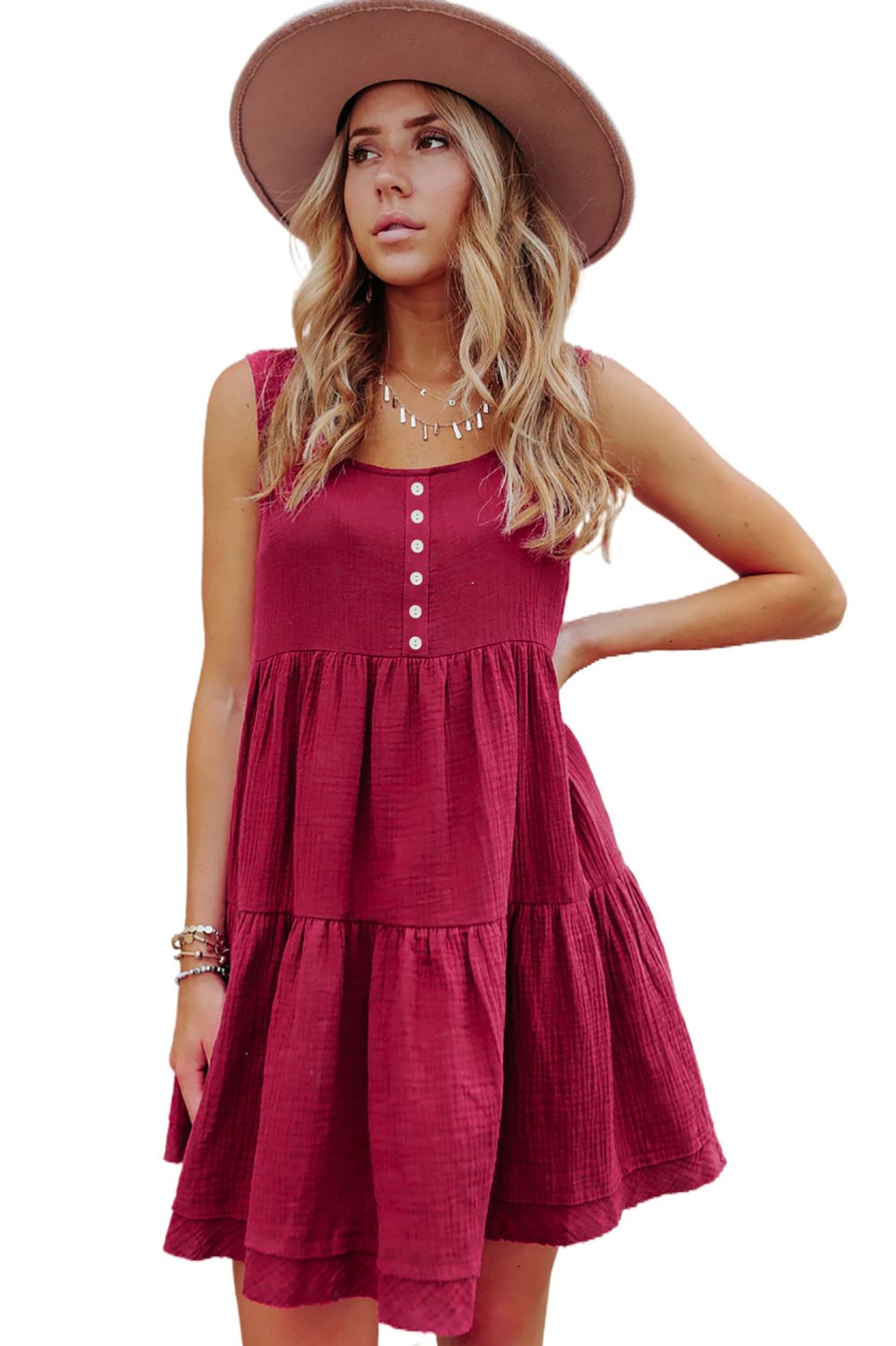 Burgundy Tiered Ruffled Mini Dress