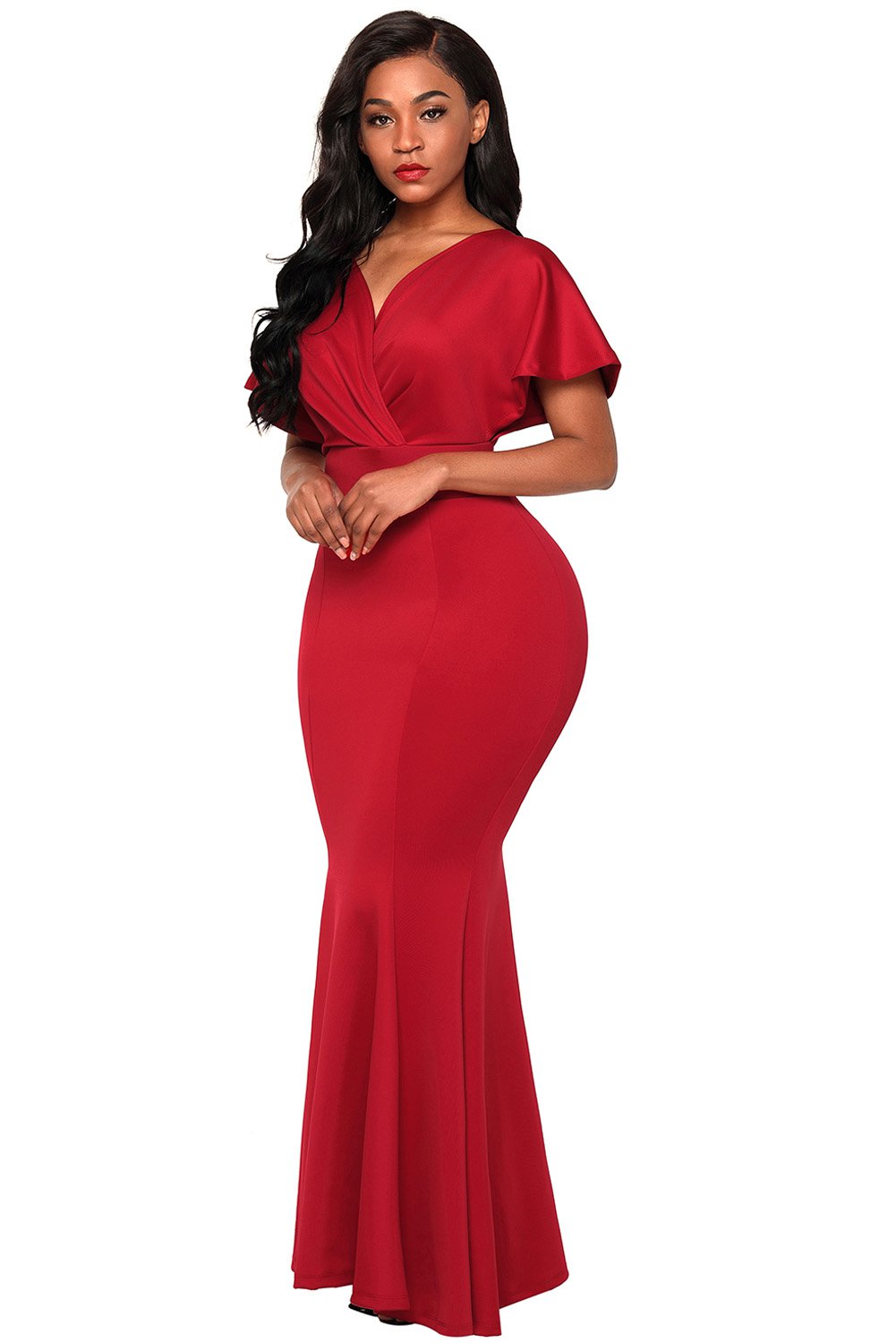Red Off The Shoulder Mermaid Maxi Dress 