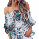 White Off Shoulder Floral Tie Front High Low Chiffon Blouse