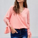 Pink V Neck Ruched Tie Sleeve Top
