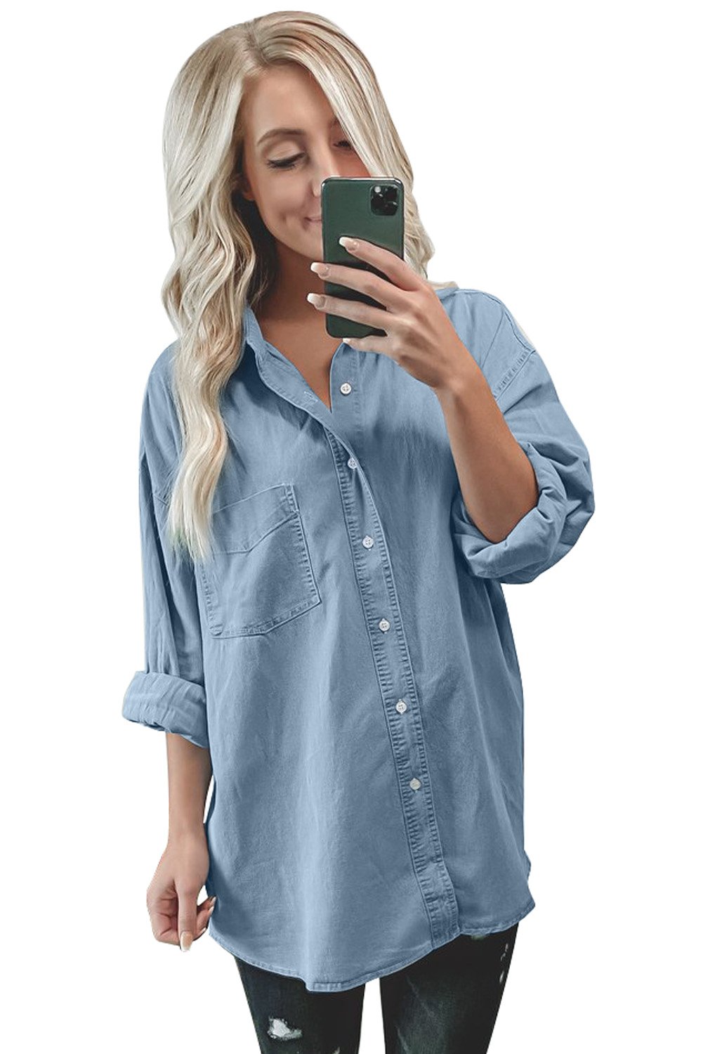 sky blue denim shirt