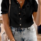 Black Buttoned Short Sleeves Shirt with Ruffles