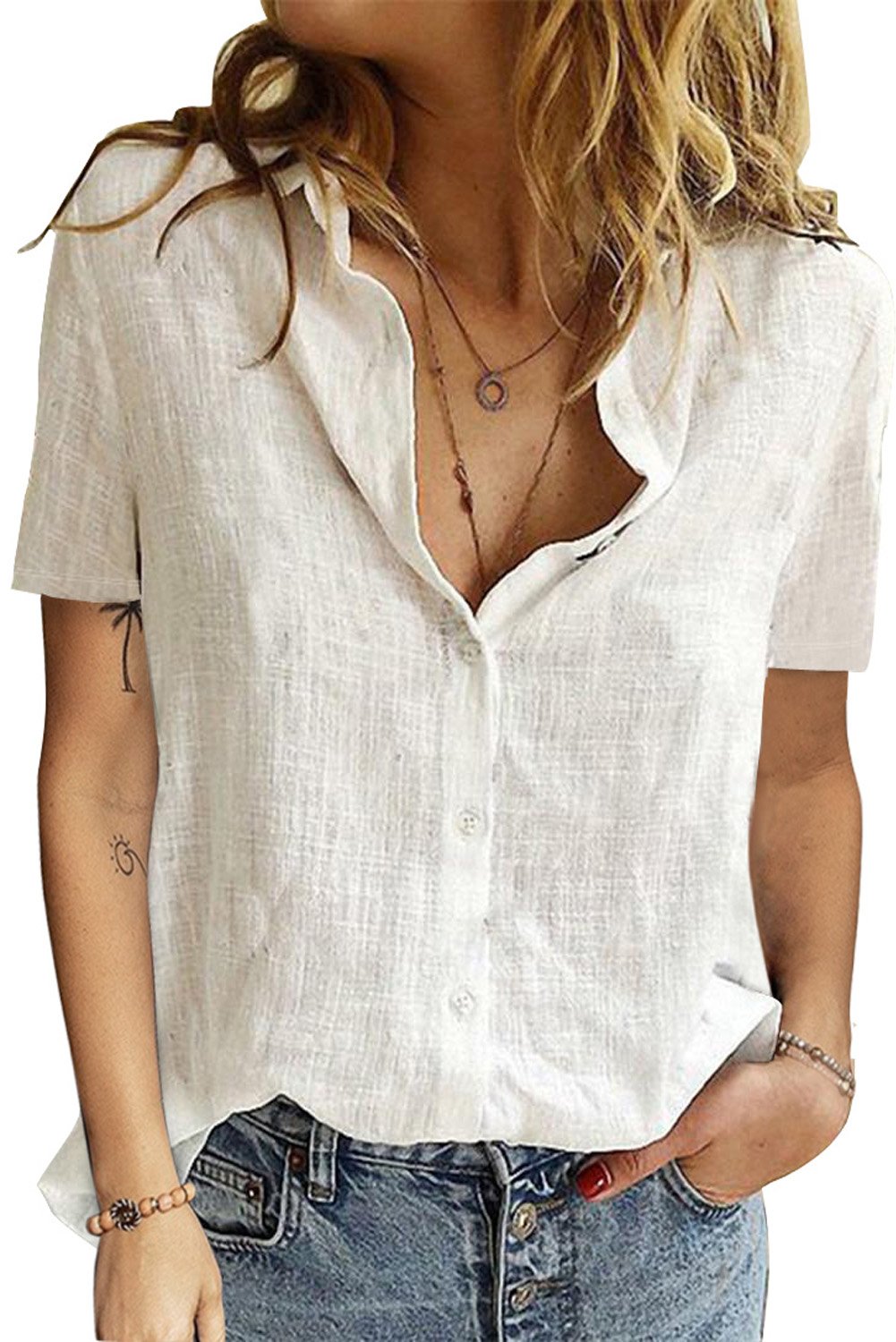 White Textured Short Sleeve Top