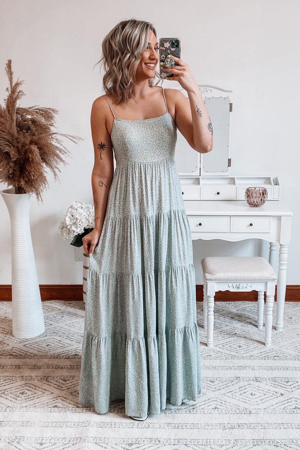 Spaghetti Straps Floral Print Tiered Maxi Dress