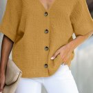 Yellow V Neck Button Front Crinkled Blouse