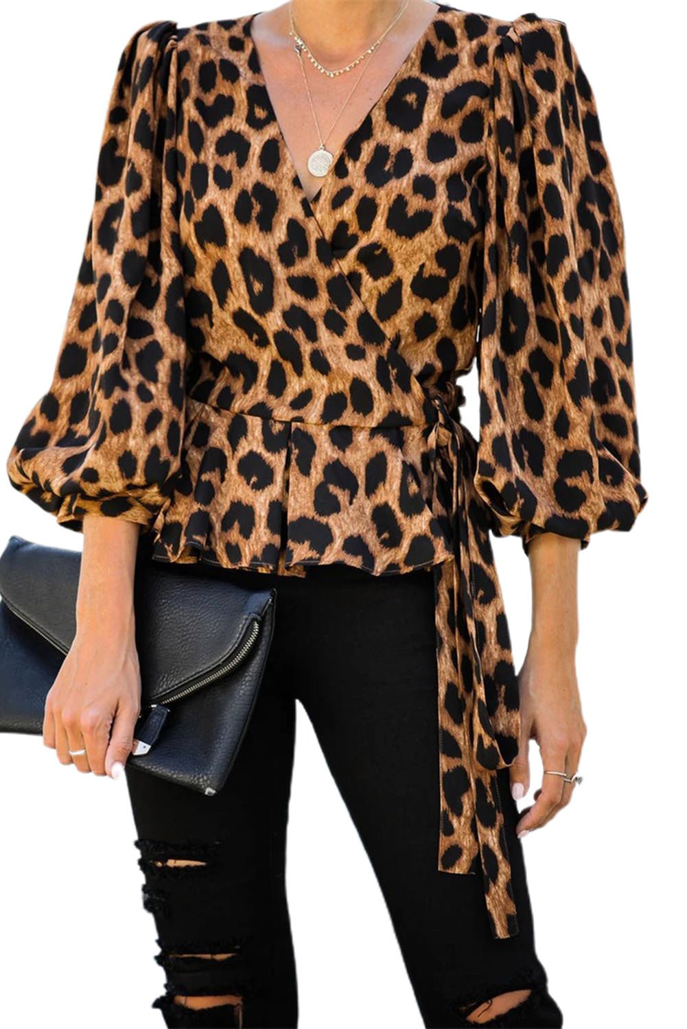 leopard print wrap blouse