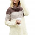 Brown Cowl Neck Color Blocked Sweater