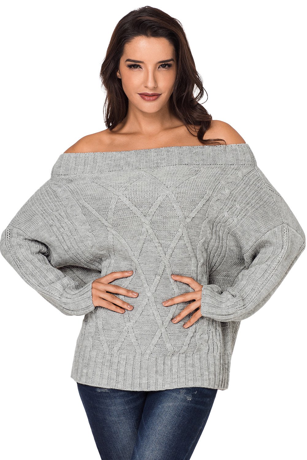 Gray Off The Shoulder Winter Sweater