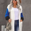 White Cotton-blend Pocketed Colorblock Cardigan