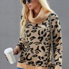 Khaki Leopard Cozy Long Sleeves Turtleneck Sweater