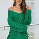 Green Bubblegum V-Neck Braided Knit Sweater