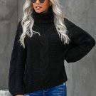 Black Oversize Turtleneck Textured Sweater