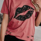 Kiss The Lip Distressed Cotton Tee
