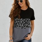 Black Leopard Print Color Block Short Sleeve T Shirt