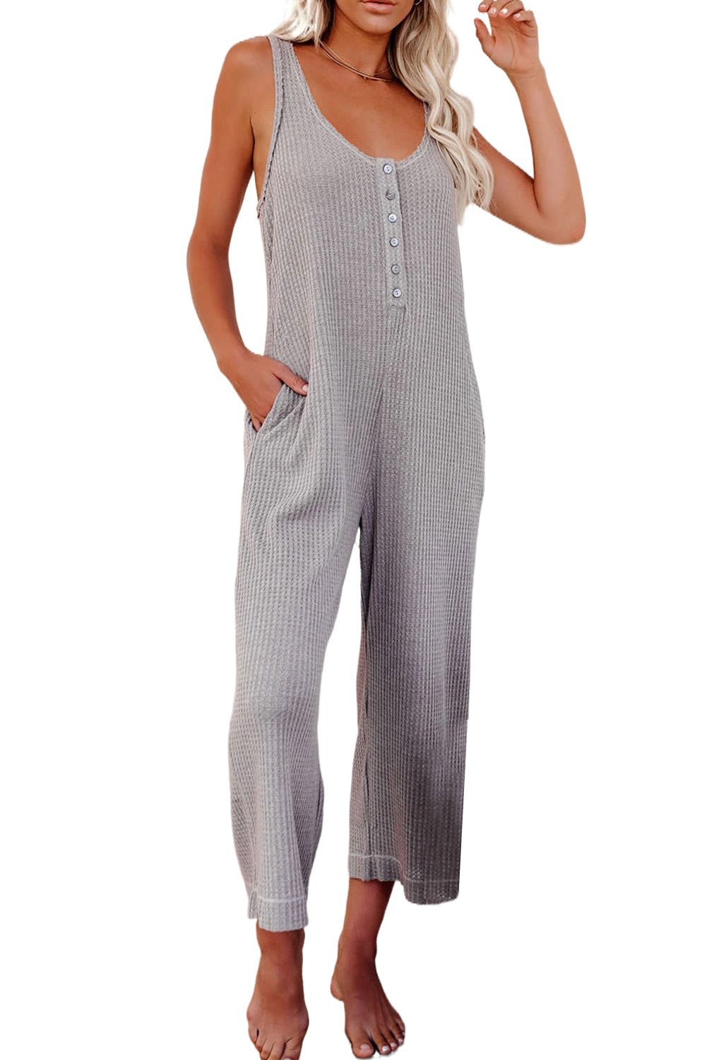 Gray Pocketed Thermal Sleeveless Jumpsuit