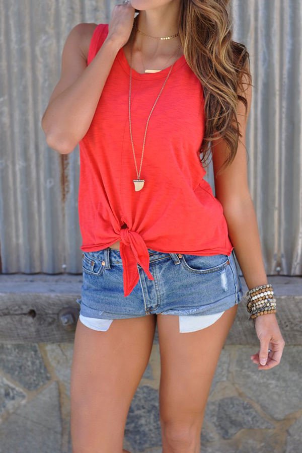 Red Tie Front Tank