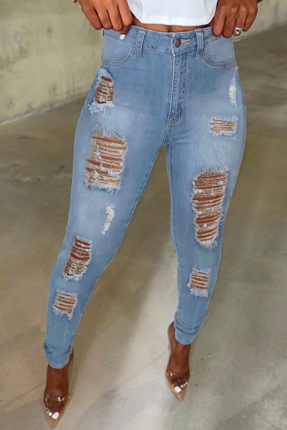 light colored ripped jeans