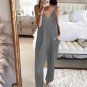 Gray Sleeveless Wide Leg Loose Jumpsuit with Pocket