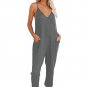Gray Sleeveless Wide Leg Loose Jumpsuit with Pocket