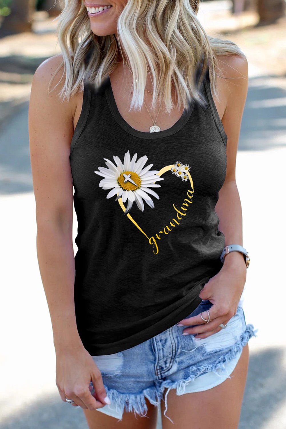 Black Printed Graphic Tank Top