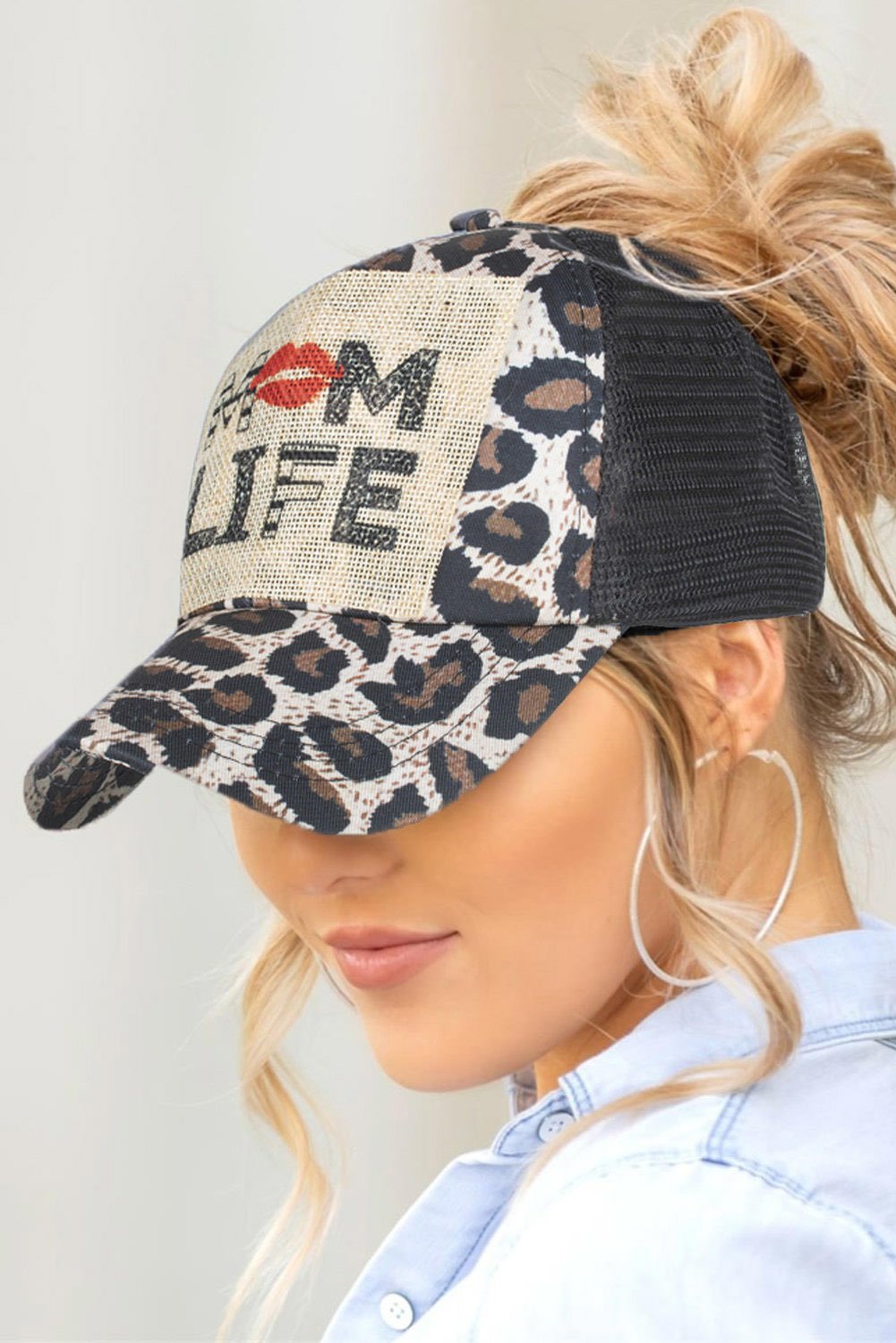 MOM LIFE Leopard Mesh Splicing Hollow Out Baseball Cap