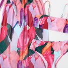 Pink 3pcs Colorblock Print Bikini Set