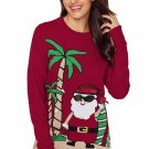 Burgundy Beach Coconut Tree Santa Sweater
