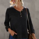 Black Buttoned Drop Shoulder Knitted Sweater