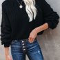 Black Bubble Sleeve Cropped Knit Sweater