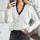 Beige Ruffled Buttoned Open Front Knitted Sweater