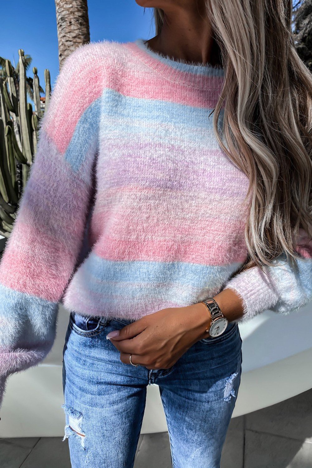 Pink Colorblock Tie dye Mohair Sweater