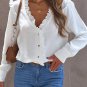 White Lacy V Neck Cuffed Sleeves Shirt