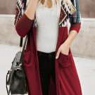 Red Tribal Printed Open Front Long Cardigan