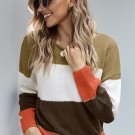Brown Pullover Colorblock Winter Sweater