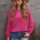 Rose Plain Relaxed Fit Crew Neck Pullover Sweatshirt