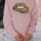 Pink Crew Neck Leopard Lips Graphic Sweatshirt