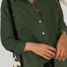 Green Turn Down Collar Buttoned Long Sleeve Denim Shirt