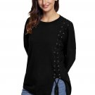 Black Lace Up Side Lightweight Sweater
