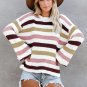 Pink Casual Loose Bell Sleeves Striped Knit Sweater