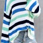 Blue Casual Loose Bell Sleeves Striped Knit Sweater