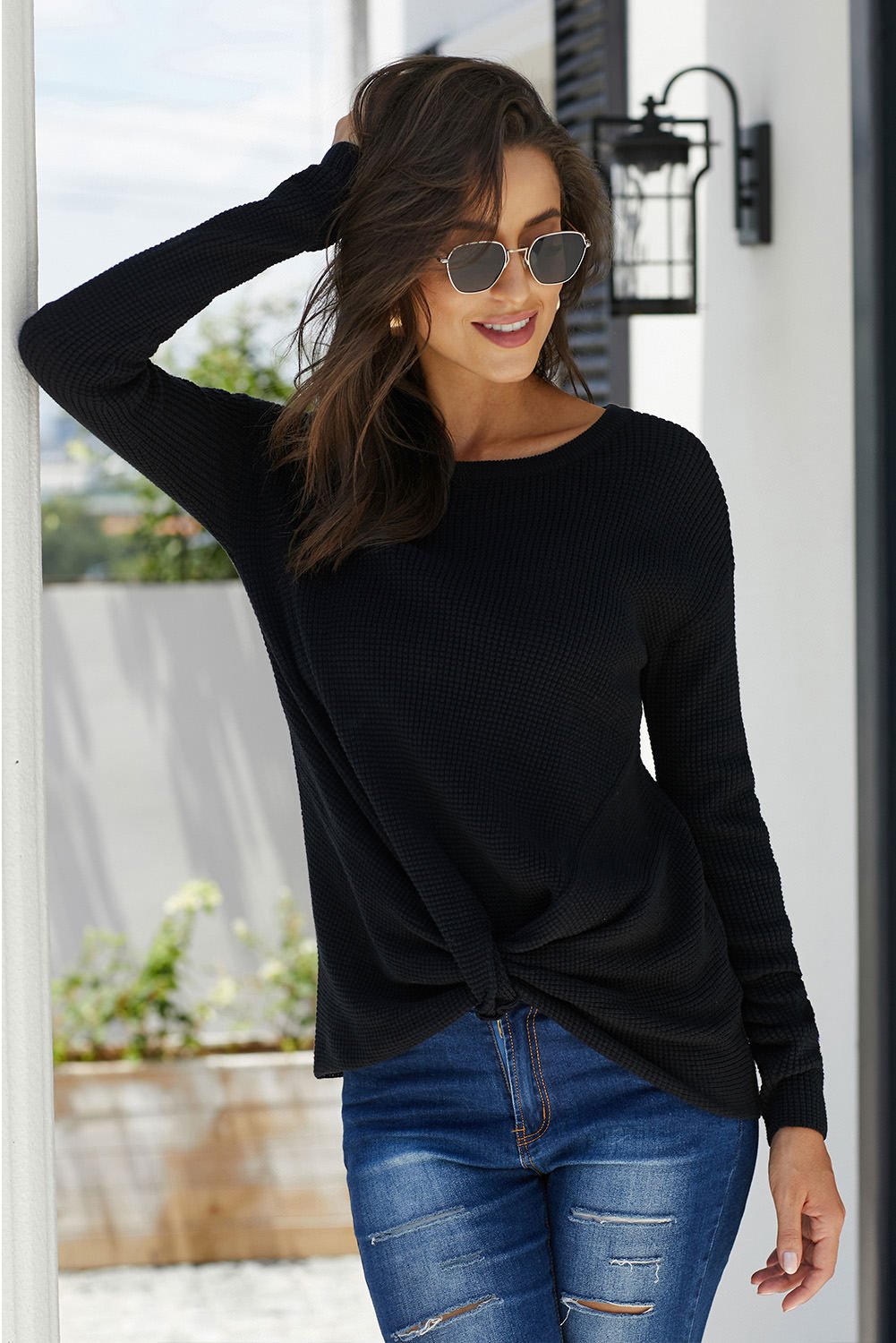 Black Knot Your Girlfriend Thermal Knit Top