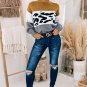 Gray Color Block Leopard Splicing Sweater