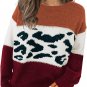 Brown Color Block Leopard Splicing Sweater