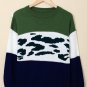 Green Color Block Leopard Splicing Sweater