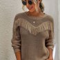 Brown Fringed Pullover Knit Sweater