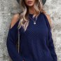 Navy Cold Shoulder Texture Long Sleeve Sweater